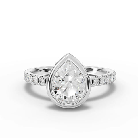 Pear bezel diamond band ring white gold angle