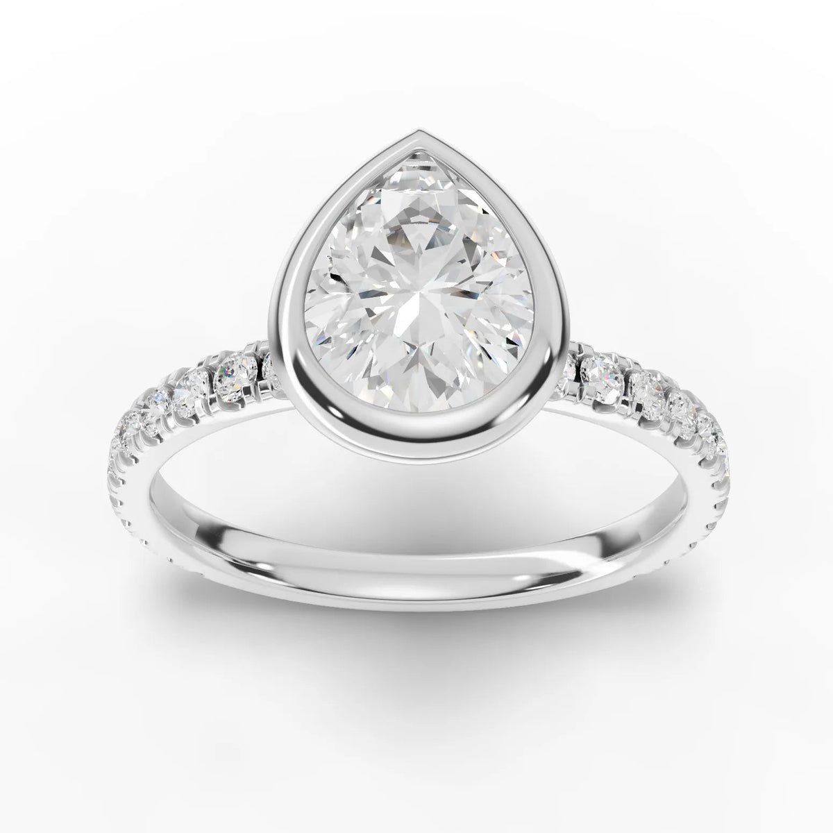1.84 CT Pear Bezel Solitaire Accent Lab Grown Diamond Ring