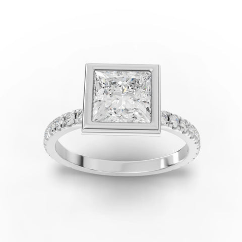 1.84 CT Princess Bezel Solitaire Accent Lab Grown Diamond Ring in white gold