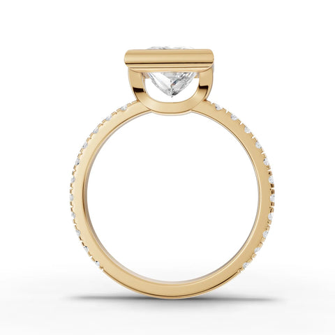 Princess bezel lab-grown ring yellow gold close-up