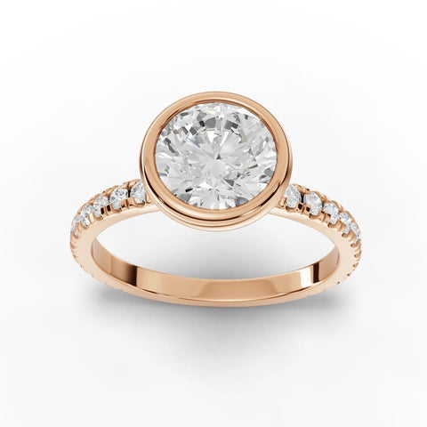 1.84 CT Round Solitaire Bezel Pavé Lab Grown Diamond Ring in rose gold, top view
