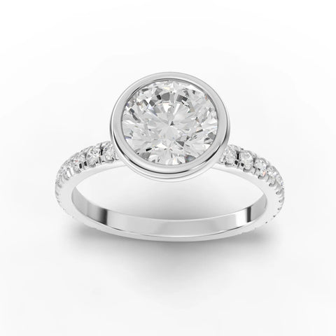 1.84 CT Round Solitaire Bezel Pavé Lab Grown Diamond Ring in white gold