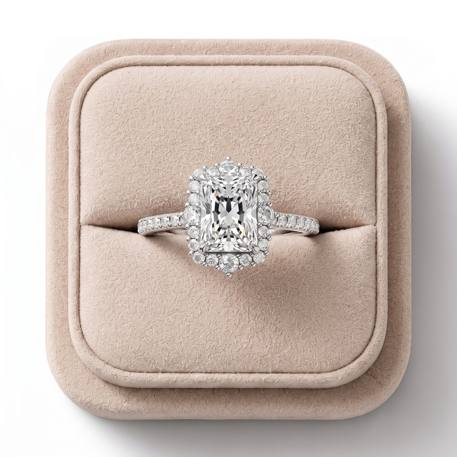 1.85 CT Radiant Halo Pavé Lab Grown Diamond Ring