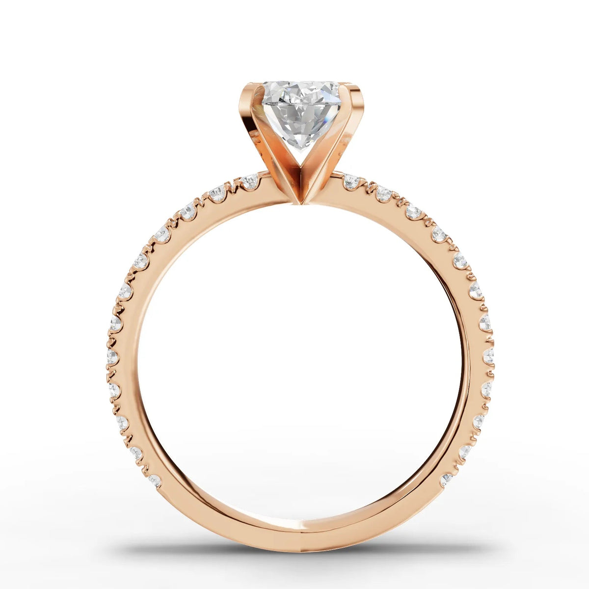 1.87 CT Oval Pavé Solitaire Lab Diamond Ring in rose gold, close-up 2