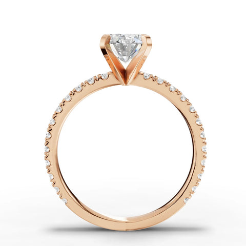 1.87 CT Oval Pavé Solitaire Lab Diamond Ring in rose gold, close-up 2