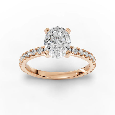 Rose gold oval pavé diamond ring