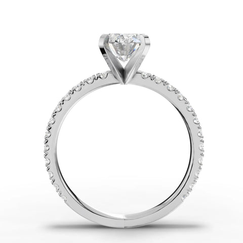 1.87 CT Oval Pavé Solitaire Lab Diamond Ring in white gold, close-up 2