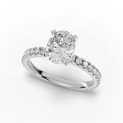 1.87 CT Oval Pavé Solitaire Lab Diamond Ring in white gold, close-up