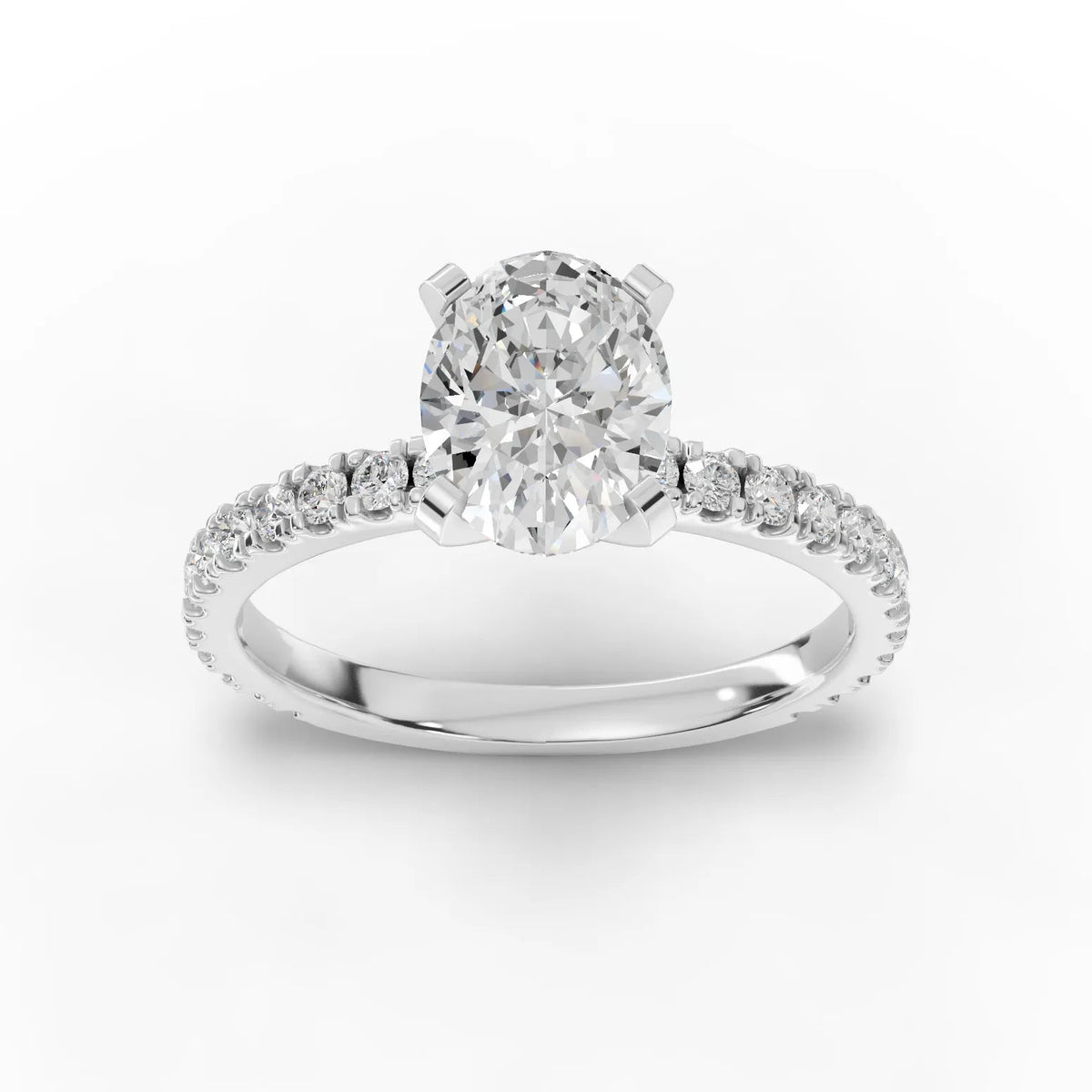 1.87 CT Oval Pavé Solitaire Lab Diamond Ring in white gold