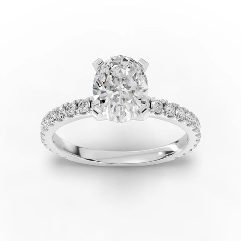 1.87 CT Oval Pavé Solitaire Lab Diamond Ring in white gold