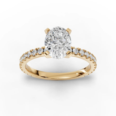 Yellow gold oval pavé diamond ring