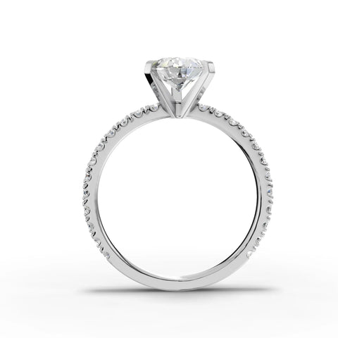 1.87 CT Pear Pavé Solitaire Lab Diamond Ring in white gold, close-up 2