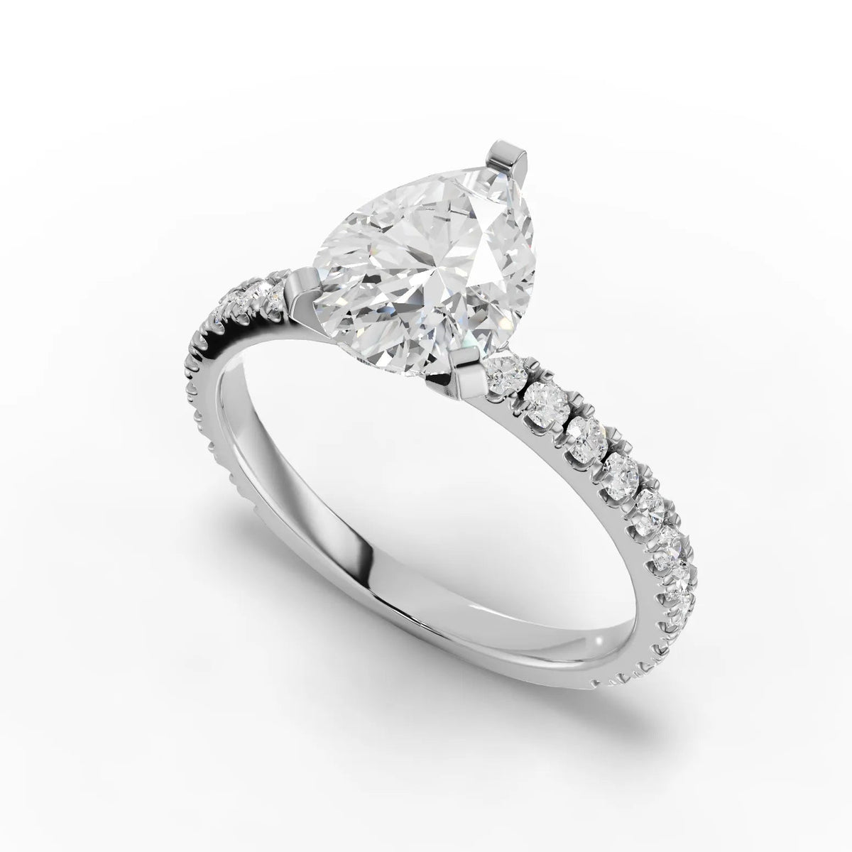 1.87 CT Pear Pavé Solitaire Lab Diamond Ring in white gold, close-up