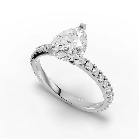 1.87 CT Pear Pavé Solitaire Lab Diamond Ring in white gold, close-up
