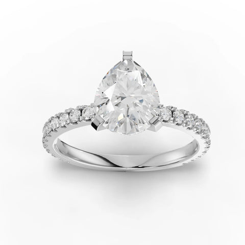 1.87 CT Pear Pavé Solitaire Lab Diamond Ring in white gold