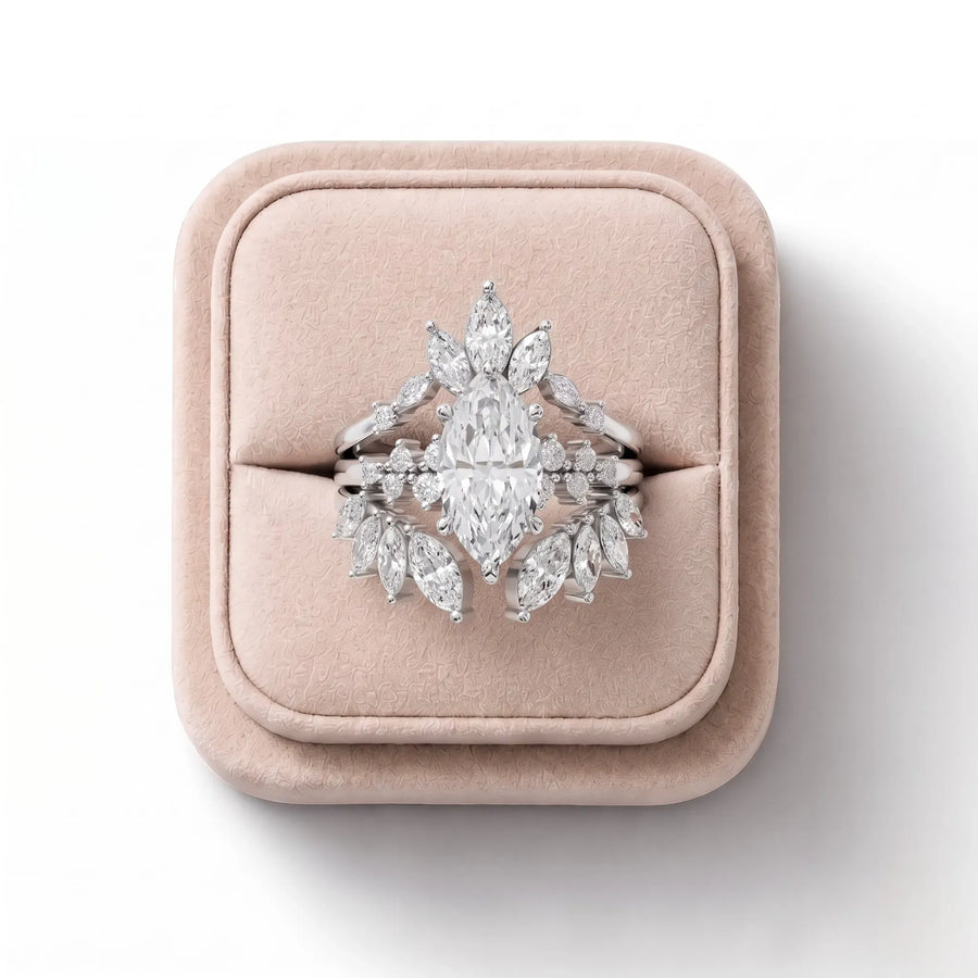 1.88 Ct Marquise Floral Halo Ring Lab Grown Diamond Set 1.00 Ct Center, on a white background