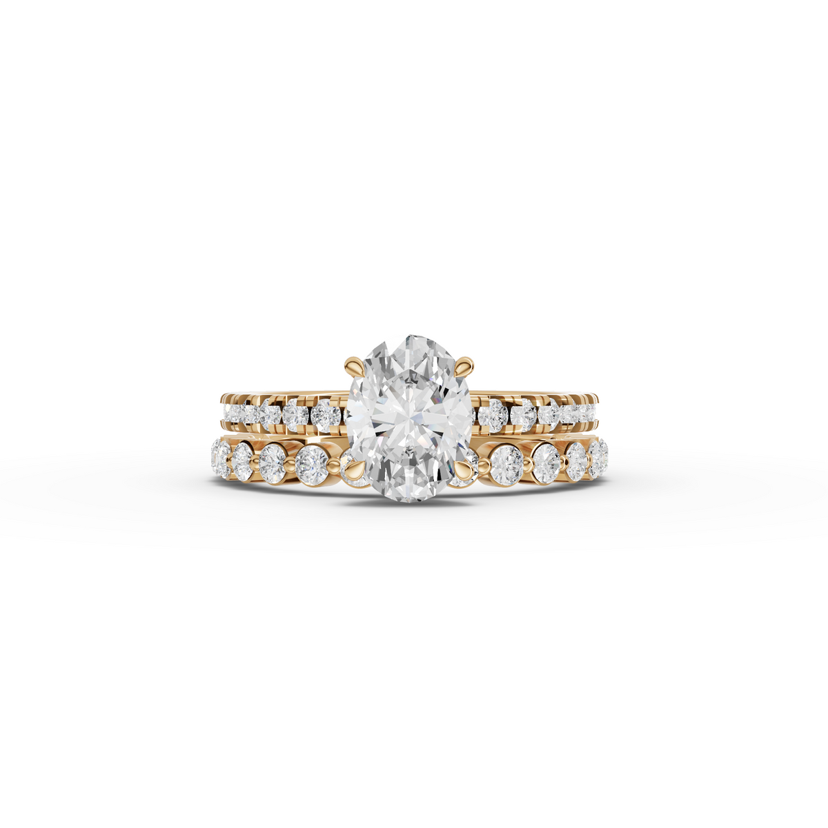 1.88 CT Oval Solitaire with Matching Pavé Lab Grown Diamond Band Set in yellow gold