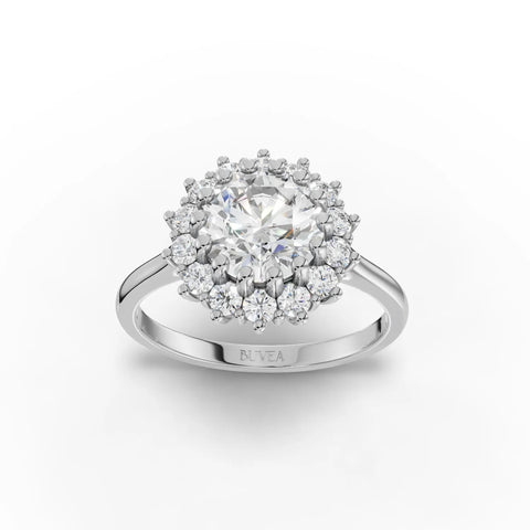 1.92 Ct round halo diamond ring features a central round lab-grown diamond surrounded by a halo of smaller diamonds.