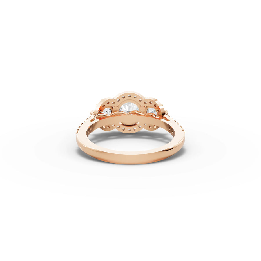 1.92 CT Three Stone Halo Pavé Lab Grown Diamond Band Ring in rose gold, view 3