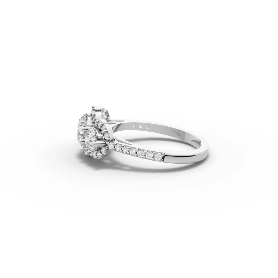 1.92 CT Three Stone Halo Pavé Lab Grown Diamond Band Ring in white gold, view 2