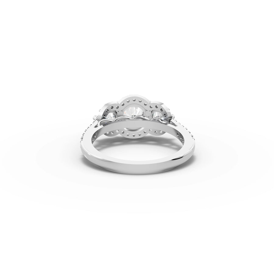 1.92 CT Three Stone Halo Pavé Lab Grown Diamond Band Ring in white gold, view 3
