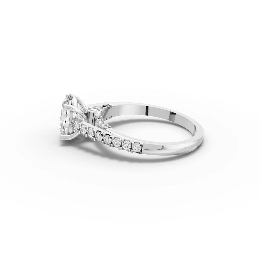 1.93 CT Oval Lab Grown Diamond Split Pavé Ring in white gold, view 2