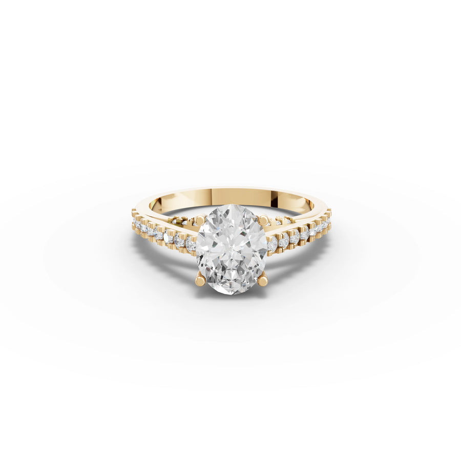 1.93 CT Oval Lab Grown Diamond Split Pavé Ring in yellow gold