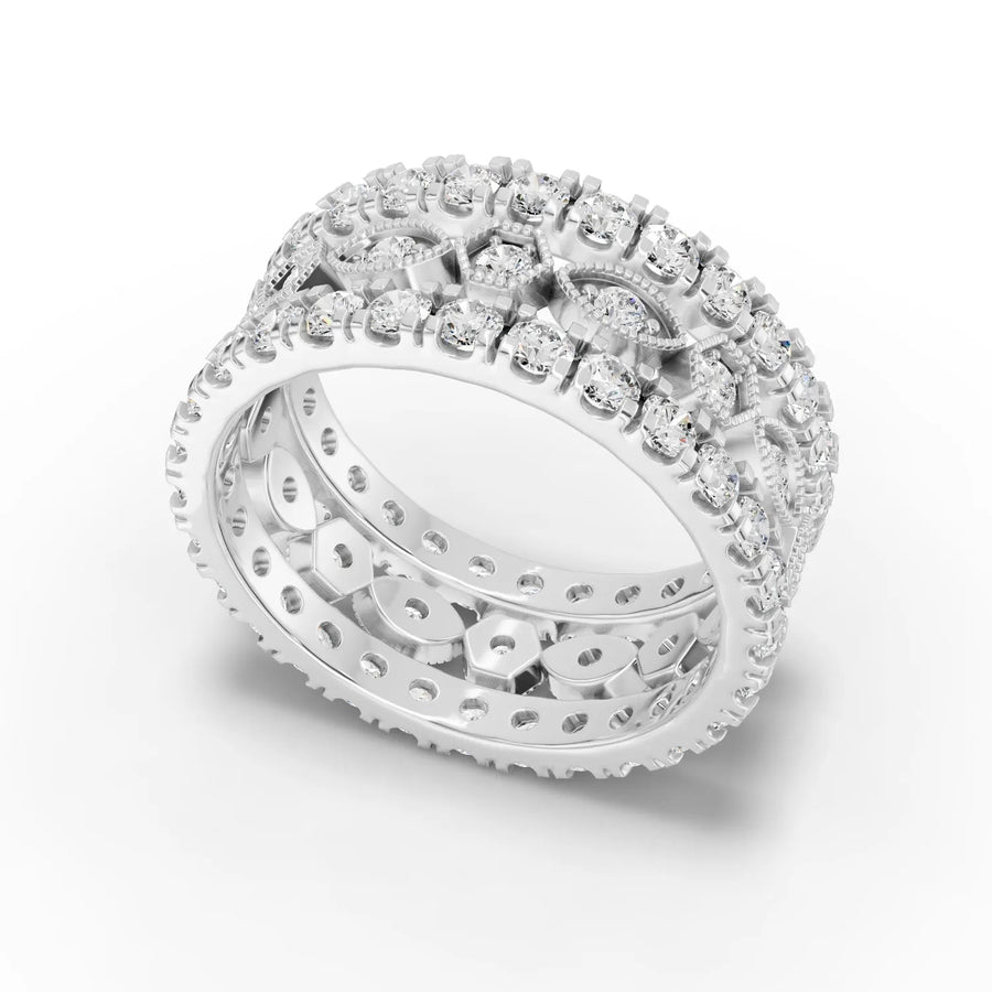 1.97 CT Round Full Eternity Pavé Lab Grown Diamond Ring in white gold, angled view