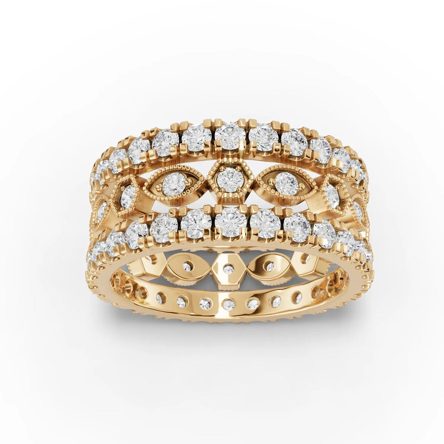 1.97 CT Round Full Eternity Pavé Lab Grown Diamond Ring in yellow gold, top view