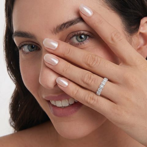 1.98 CT Round Halo Lab Grown Diamond Band Ring, worn on the hand