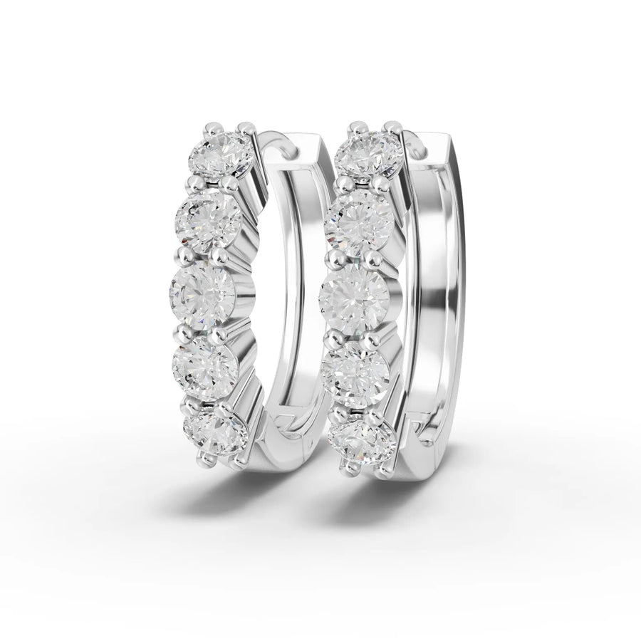 1.03 ct round lab grown diamond huggie hoop earrings with pavé-set diamonds and a close-fit polished design
