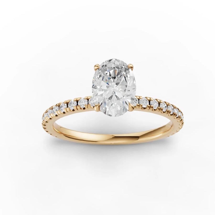 1.04 CT oval lab-grown diamond ring yellow gold top view