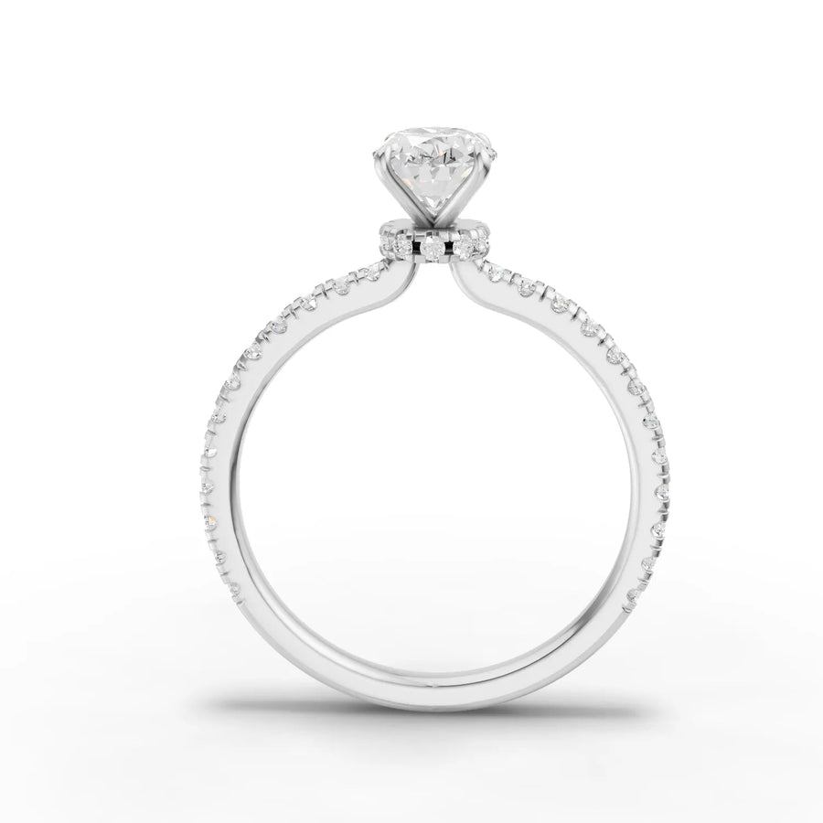 Oval lab-grown ring white gold close-up