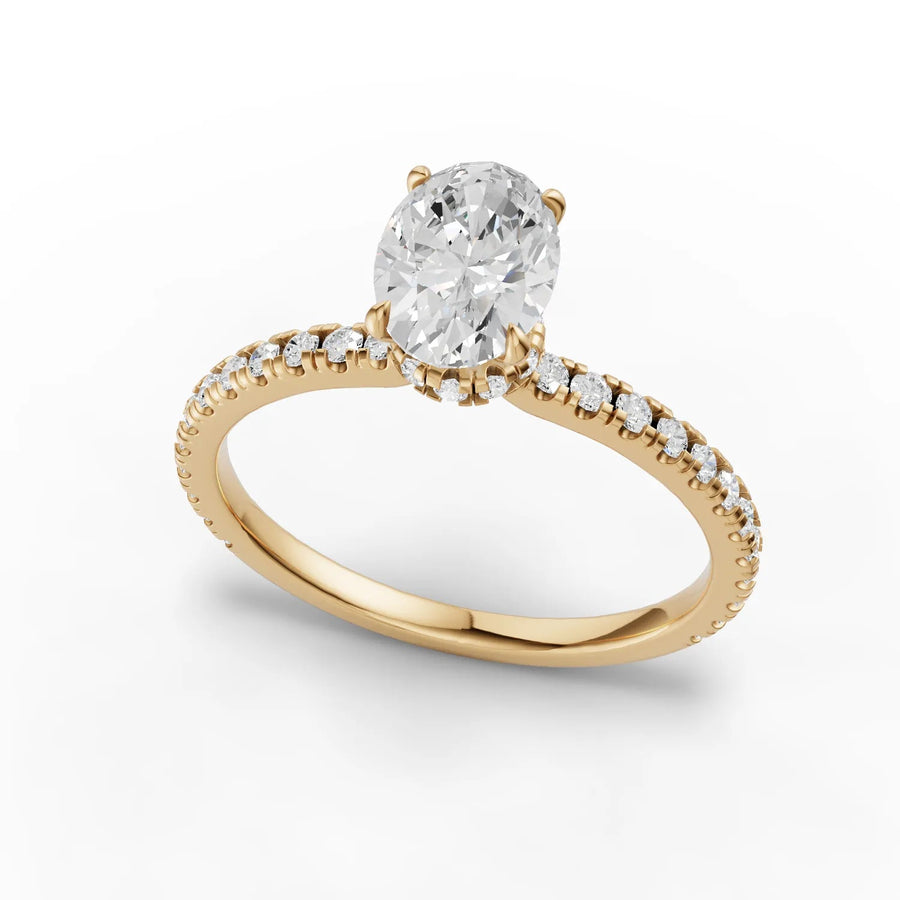 Oval accent band ring yellow gold angle