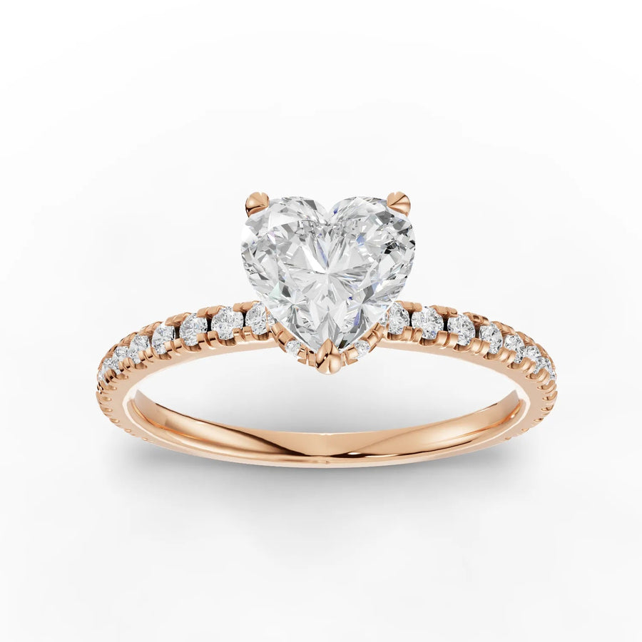 Rose gold heart pavé diamond ring