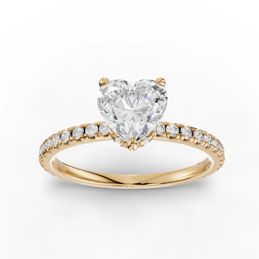 Yellow gold heart pavé diamond ring