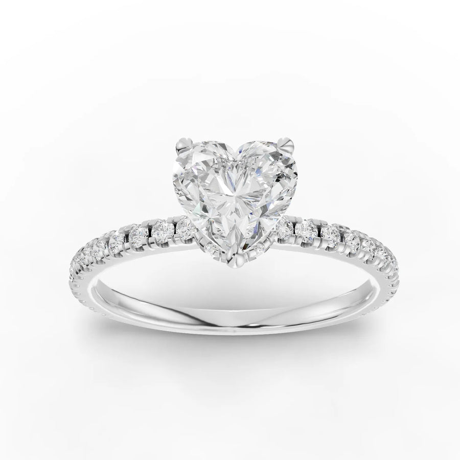 1.04 ct heart hidden halo pavé lab diamond ring with 0.75 ct heart center in 18k gold