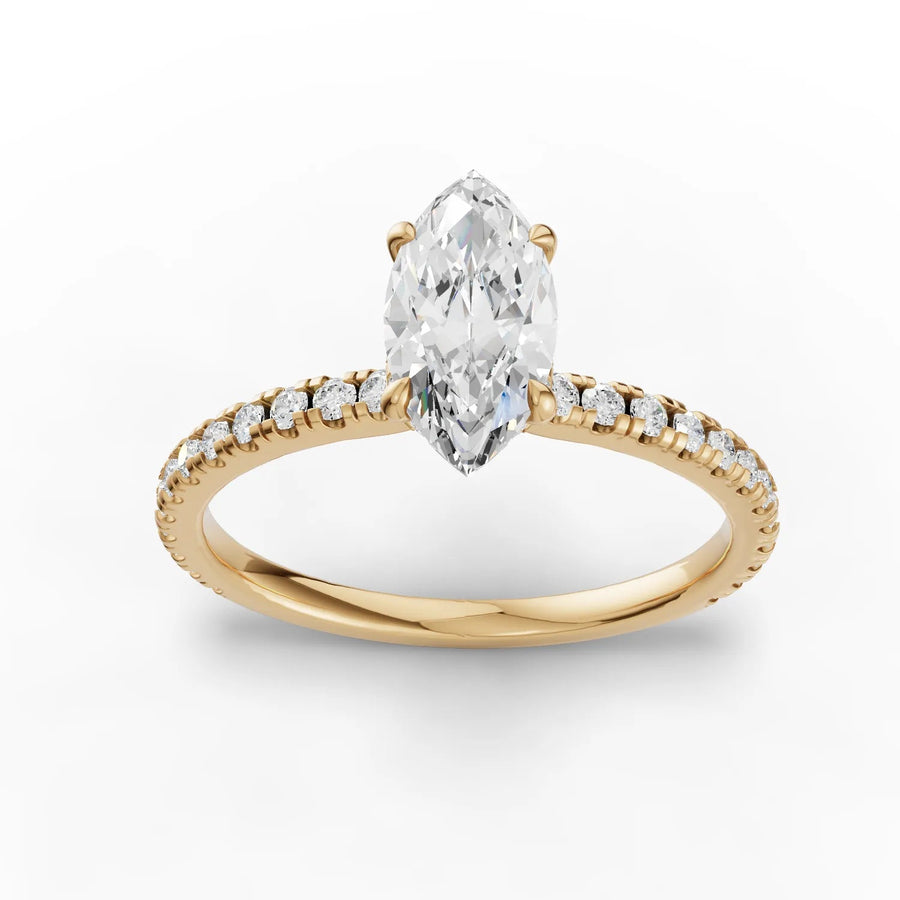 Yellow gold marquise pavé diamond ring