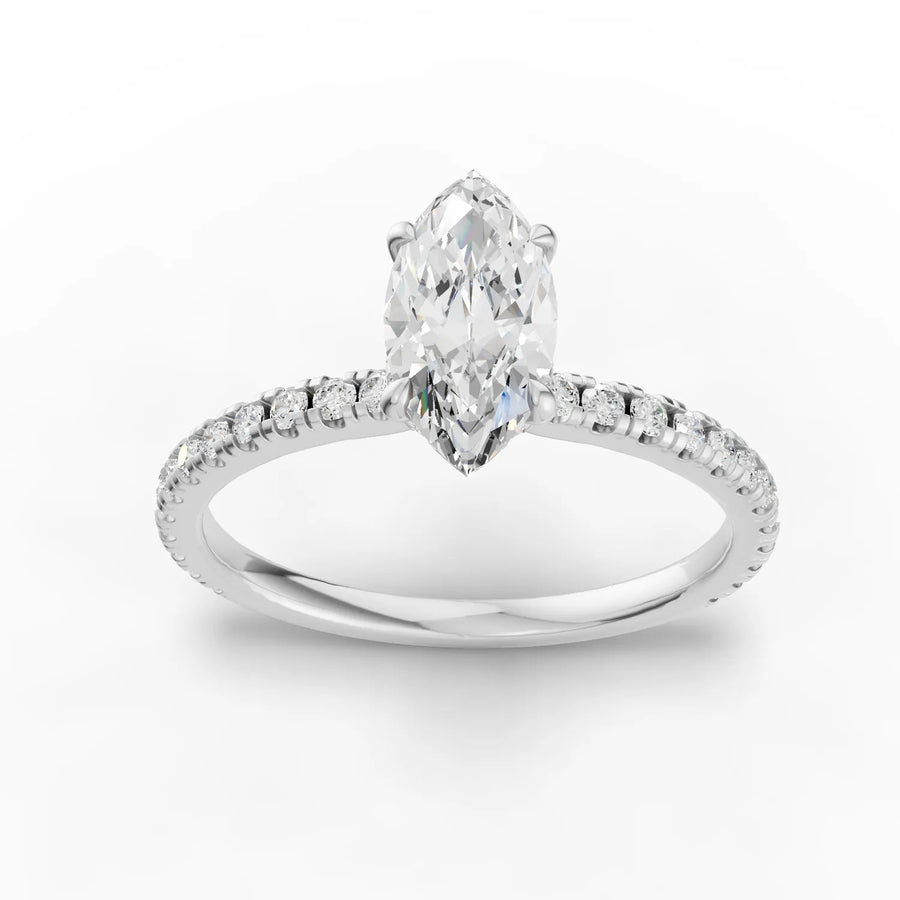 0.98 ct marquise hidden halo pavé lab diamond ring with 0.75 ct center stone in 18k gold