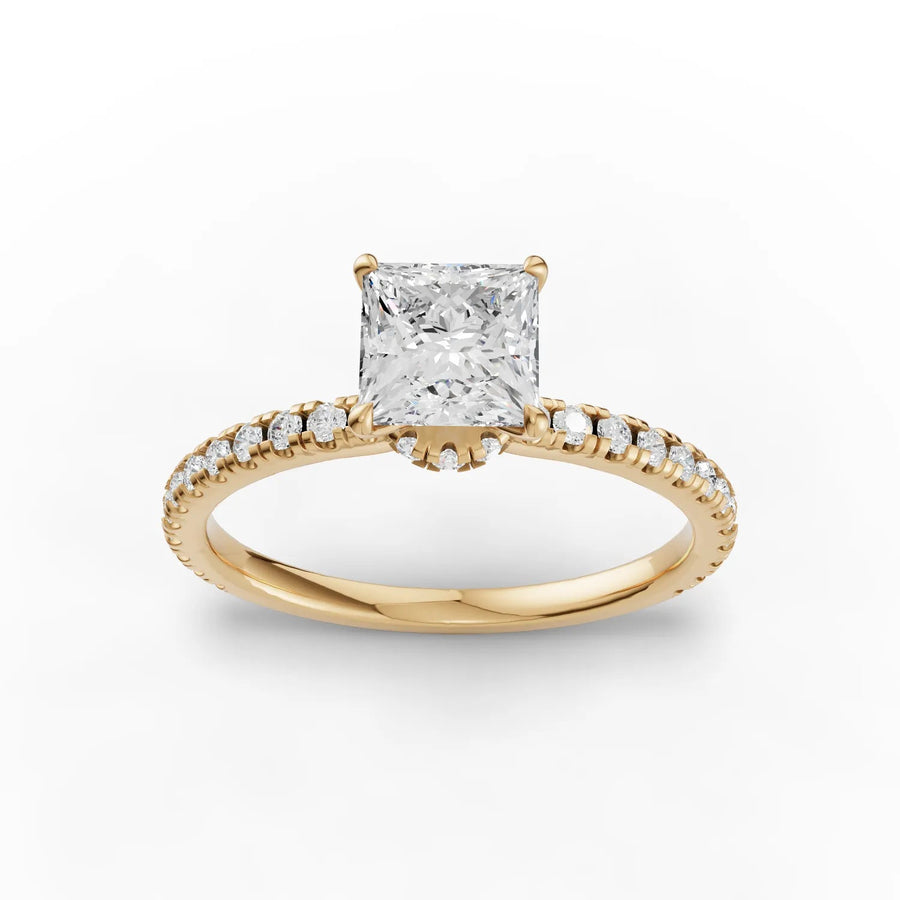 1.04 CT princess lab-grown diamond ring yellow gold top view