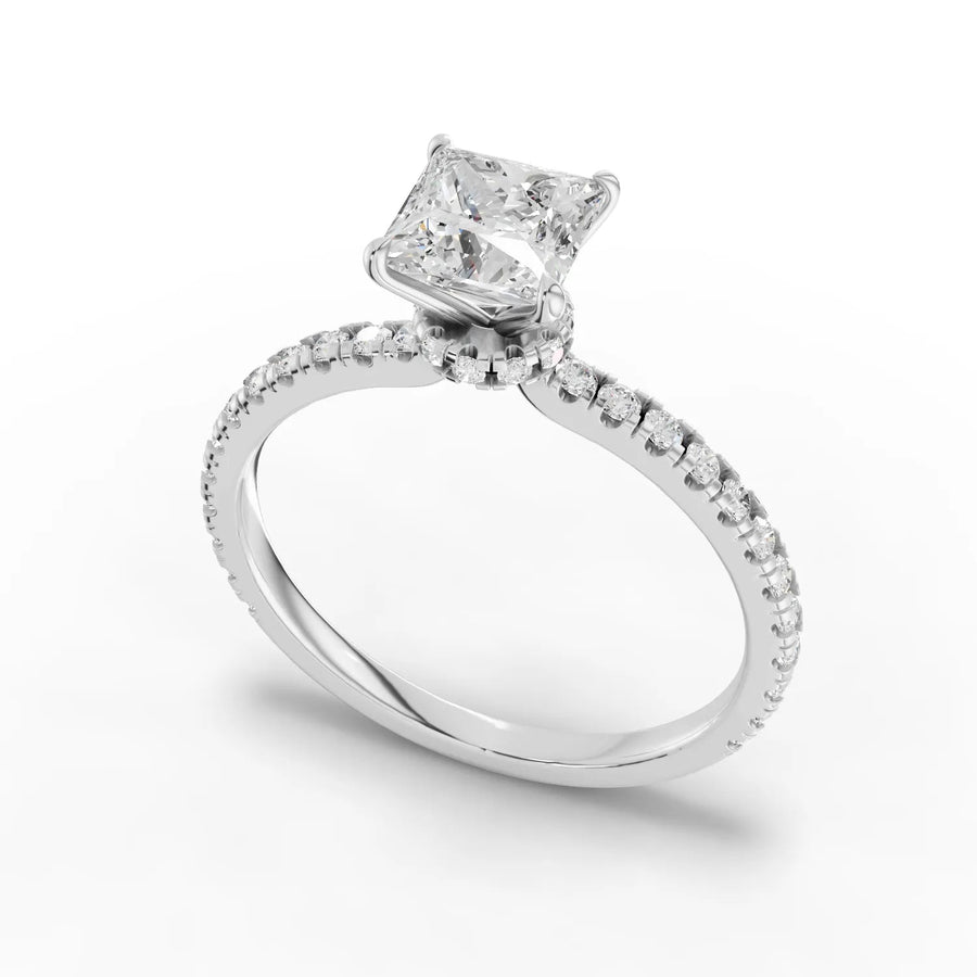 Princess accent band ring white gold angle