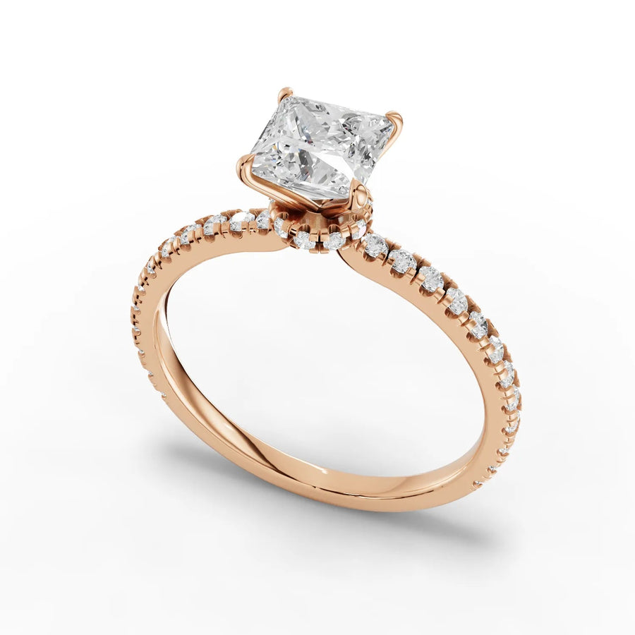 Princess accent band ring rose gold angle