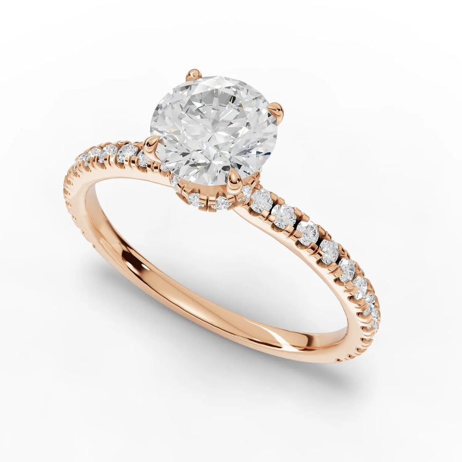 Round diamond band ring rose gold angle