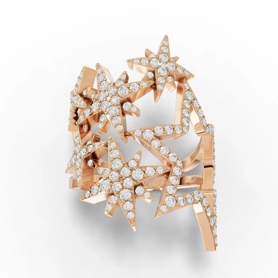 Star motif lab-grown diamond ring rose gold top view