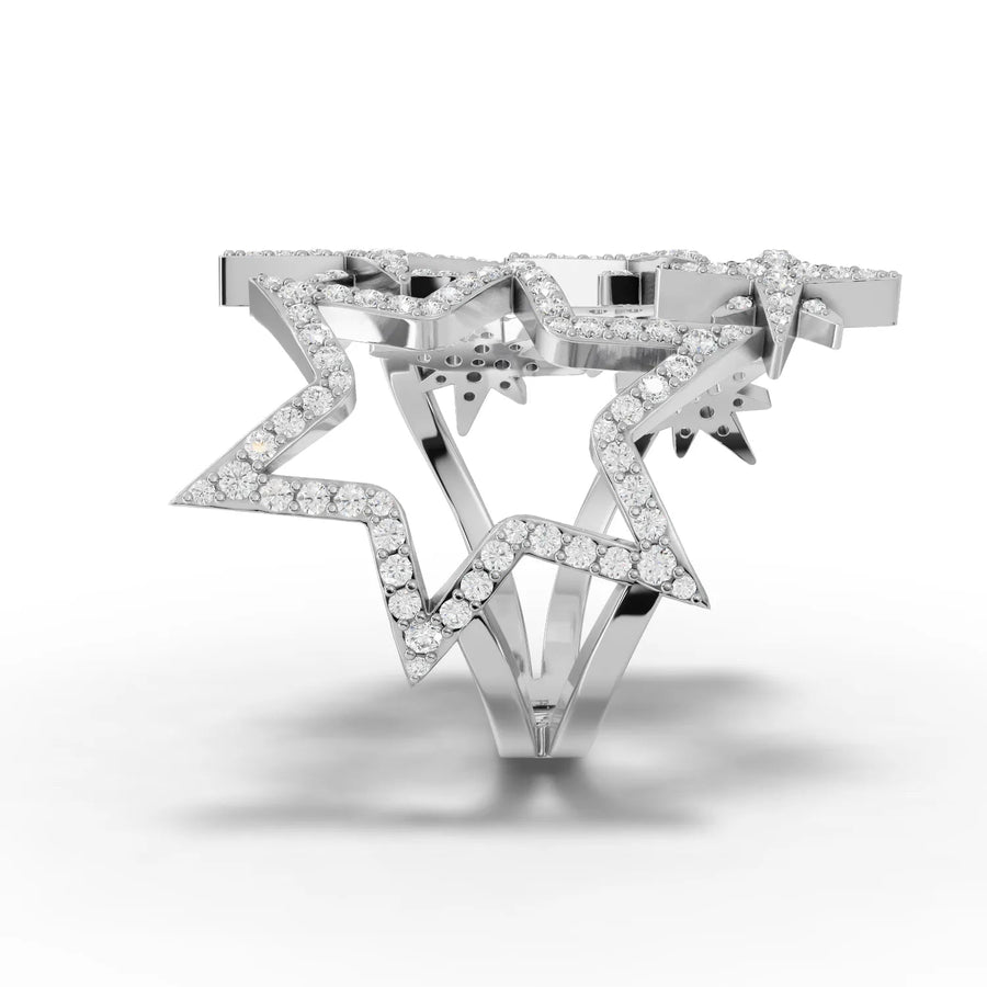 Star motif diamond ring white gold close-up