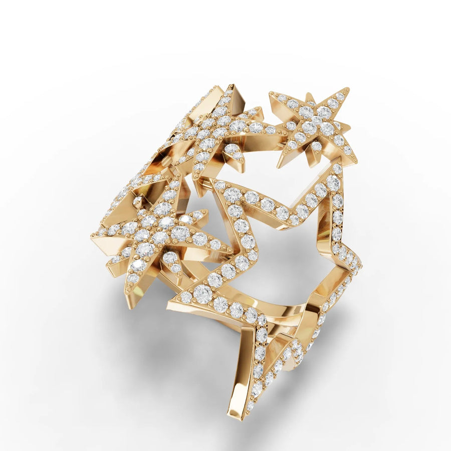 1.06 CT star motif ring yellow gold angled profile