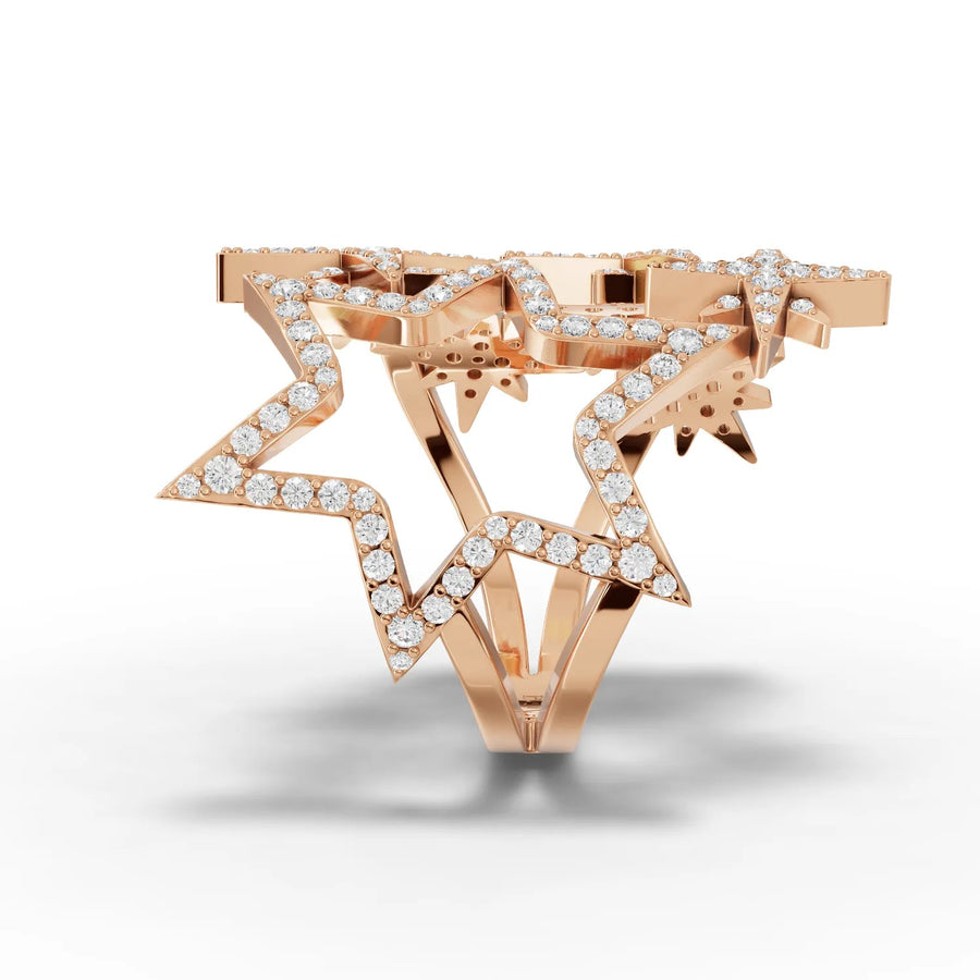 Star motif diamond ring rose gold close-up
