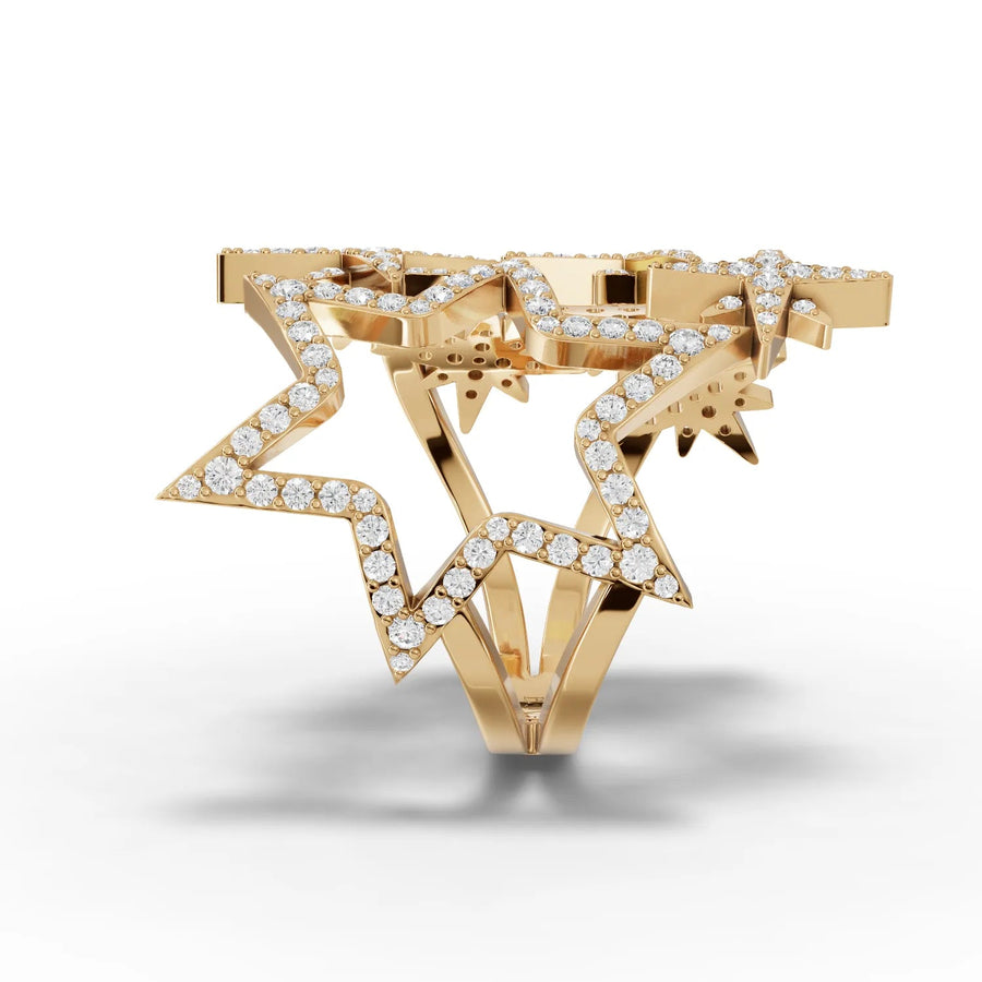 Star motif diamond ring yellow gold close-up