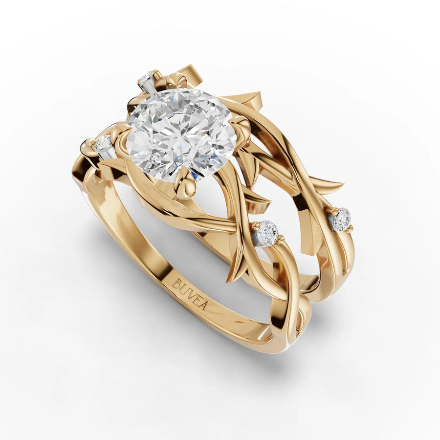 Dual-band intertwined ring yellow gold angled view