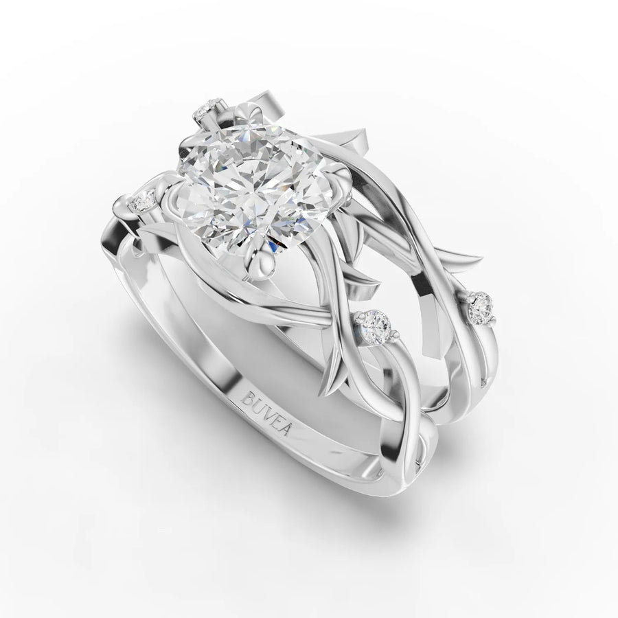 Dual-band intertwined ring white gold angled view